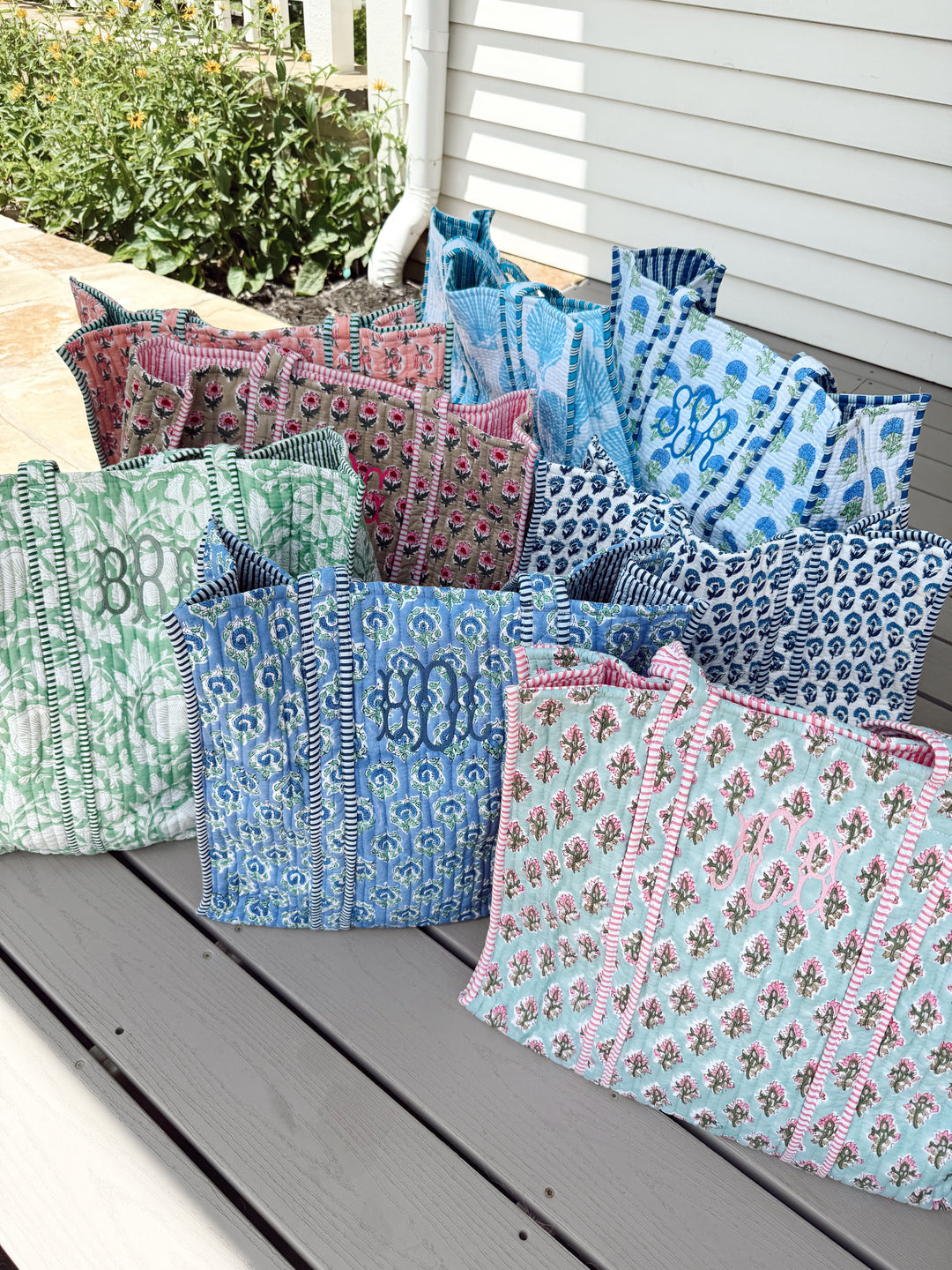 Quilted Block-Print Tote Bag