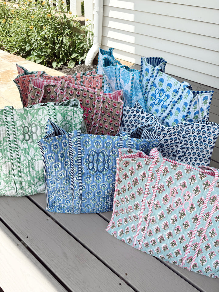 Quilted Block-Print Tote Bag