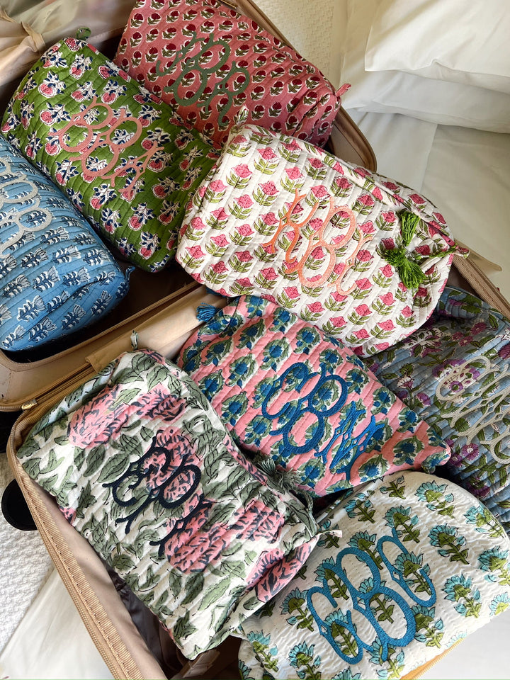 Quilted Block-Print Makeup Bag