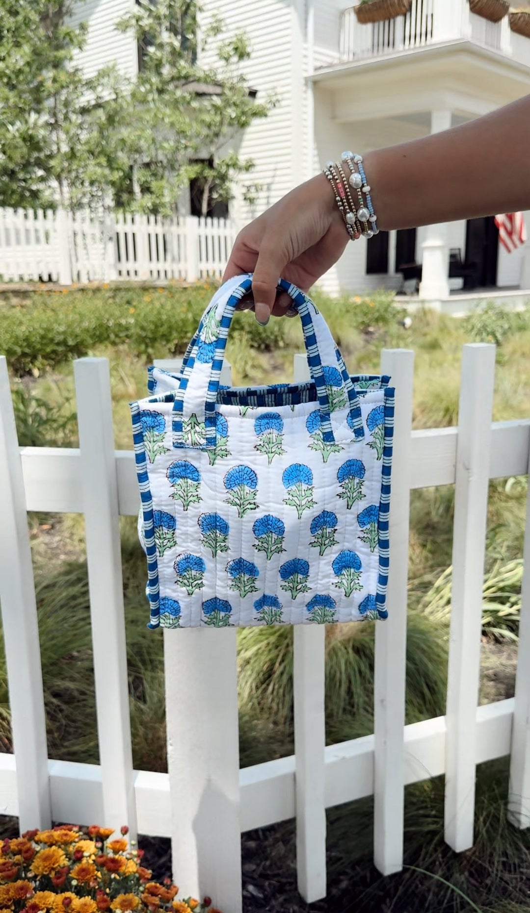 Quilted Block-Print Mini Tote Bag