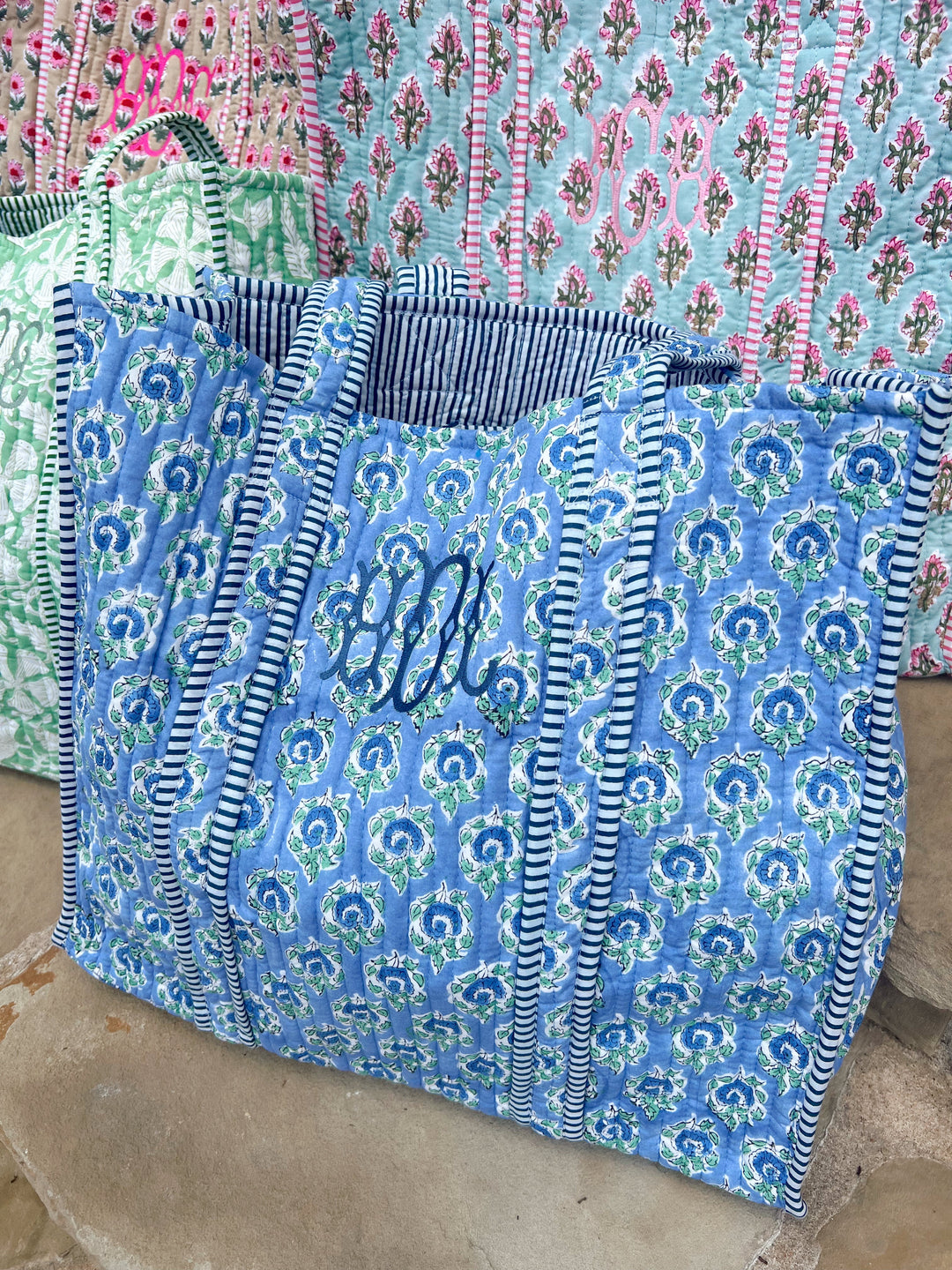 Quilted Block-Print Tote Bag