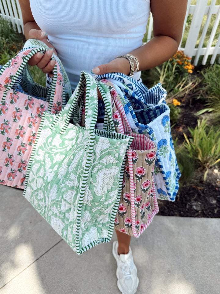 Quilted Block-Print Mini Tote Bag