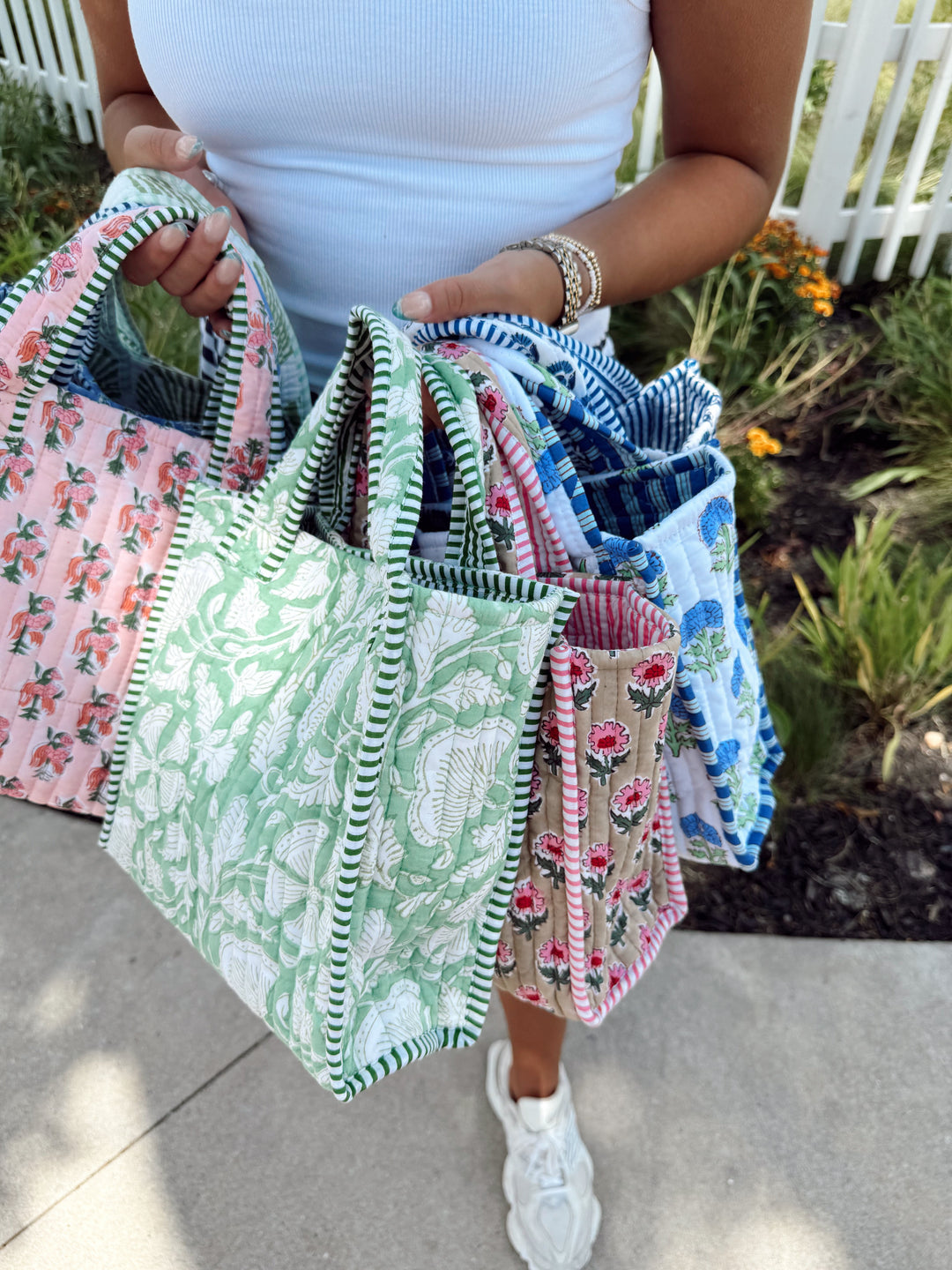 Quilted Block-Print Mini Tote Bag