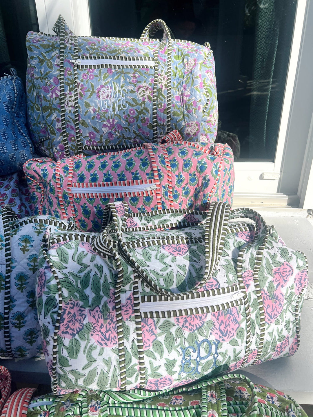 Quilted Block-Print Duffel Bag