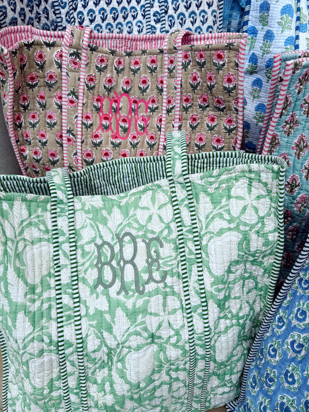 Quilted Block-Print Tote Bag