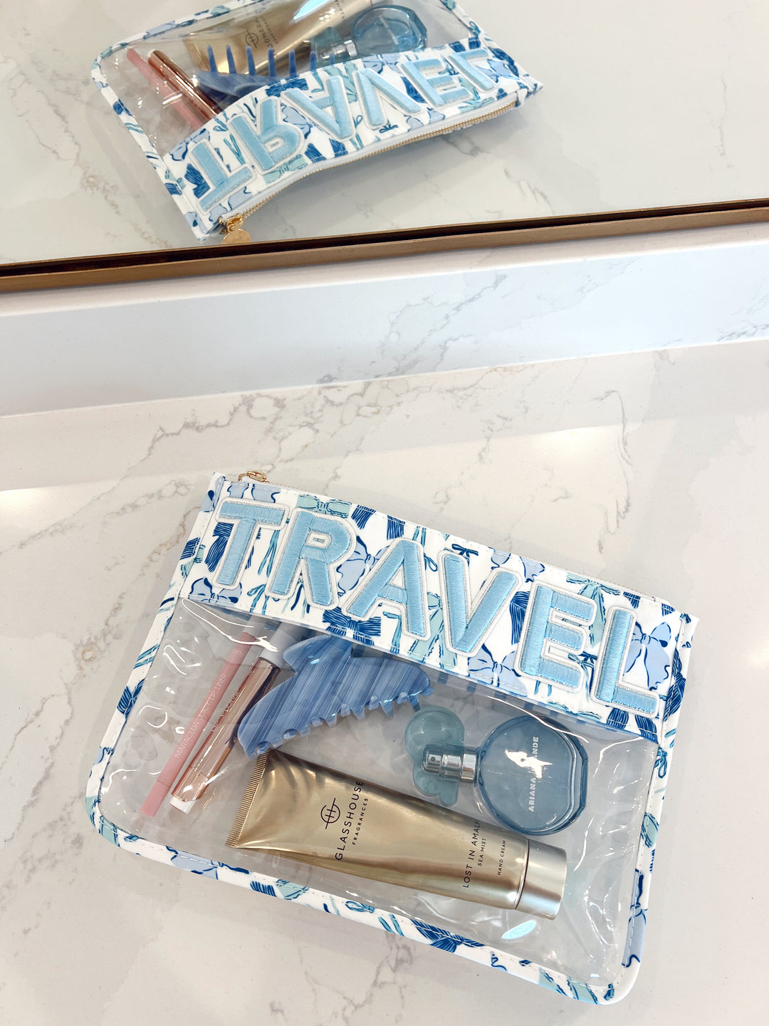 Travel - Blue Bow Clear Pouch