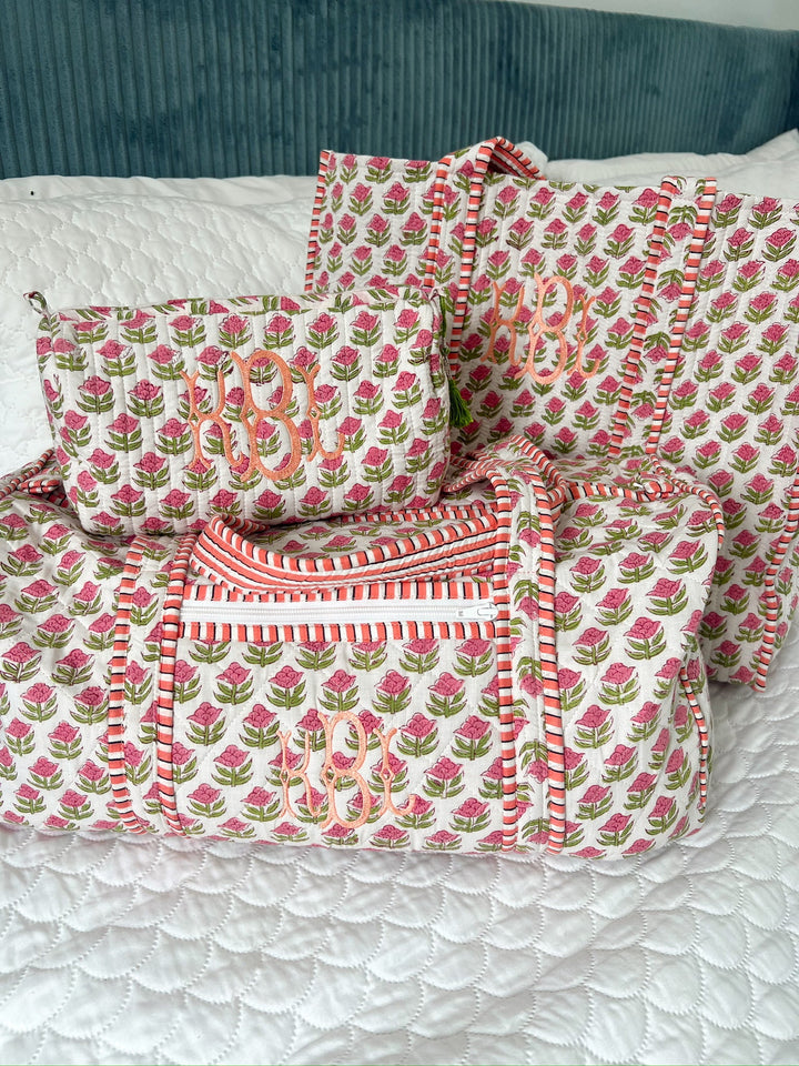 Quilted Block-Print Duffel Bag