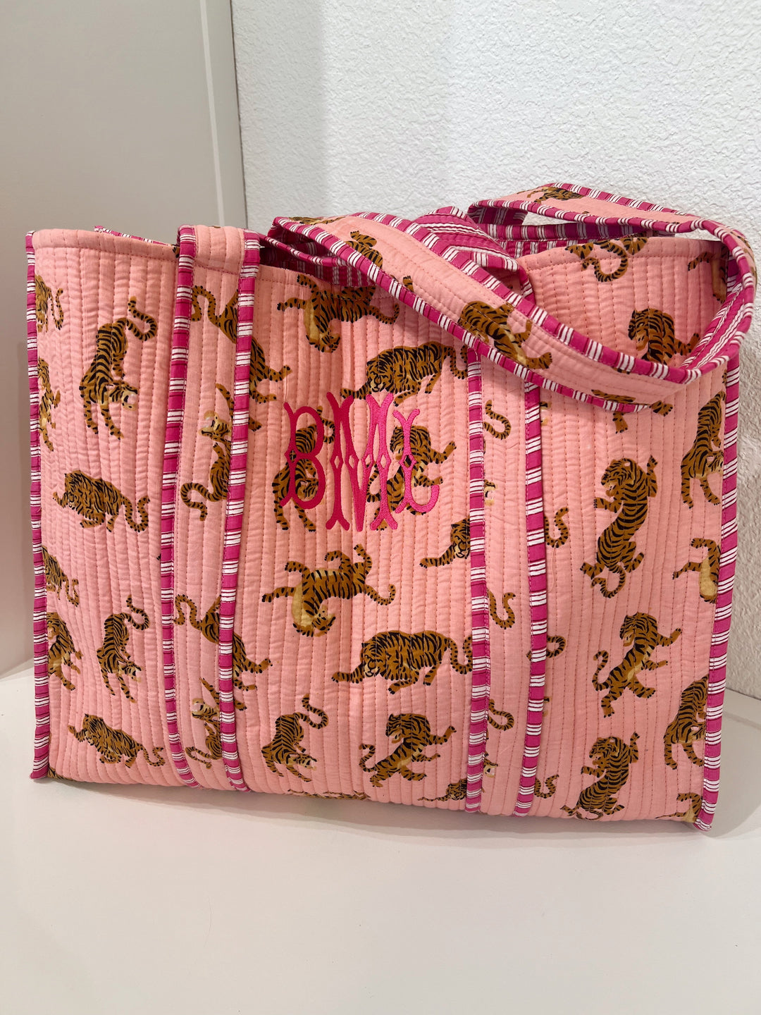 Quilted Block-Print Tote Bag