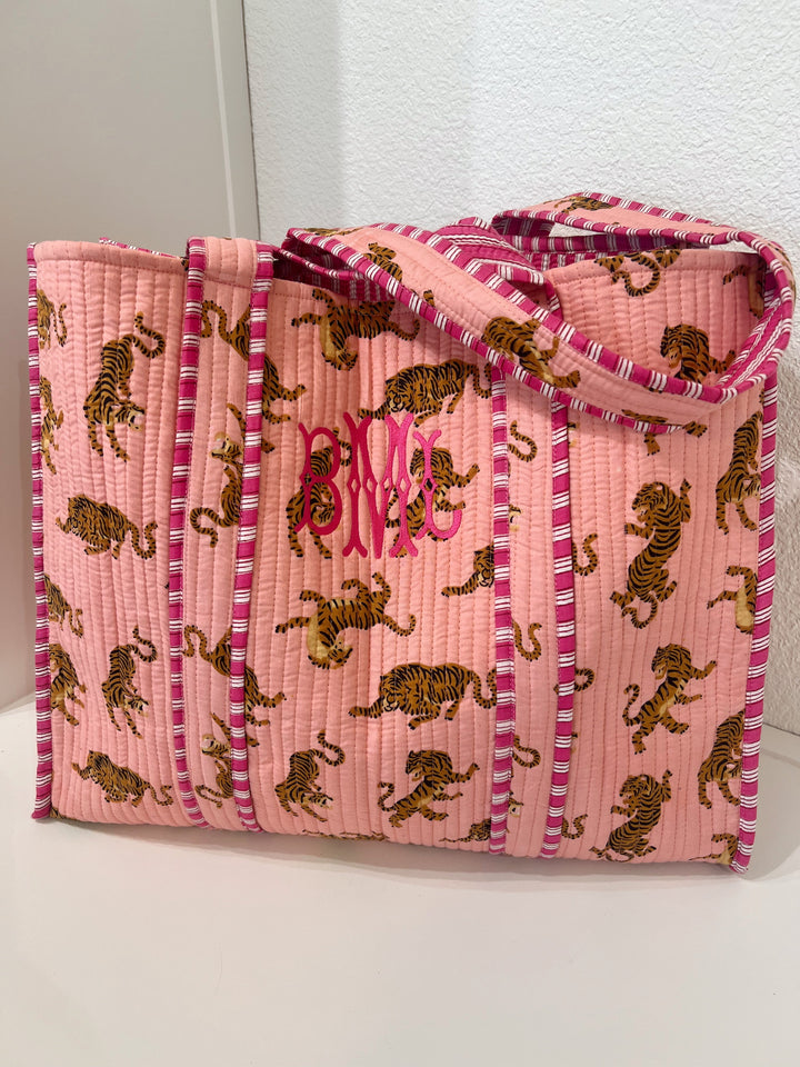 Quilted Block-Print Tote Bag