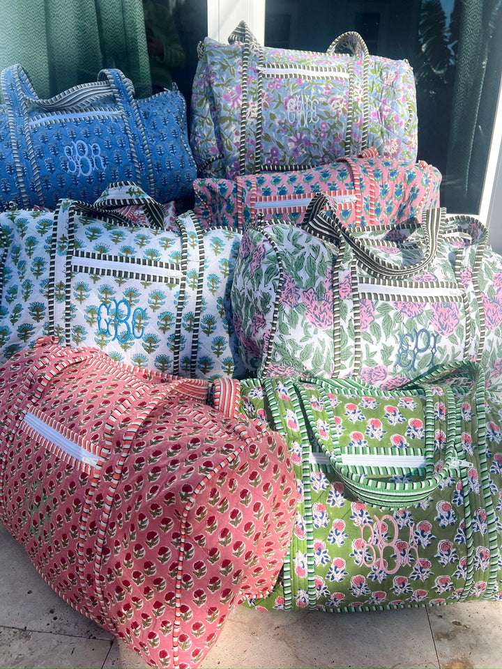 Quilted Block-Print Duffel Bag