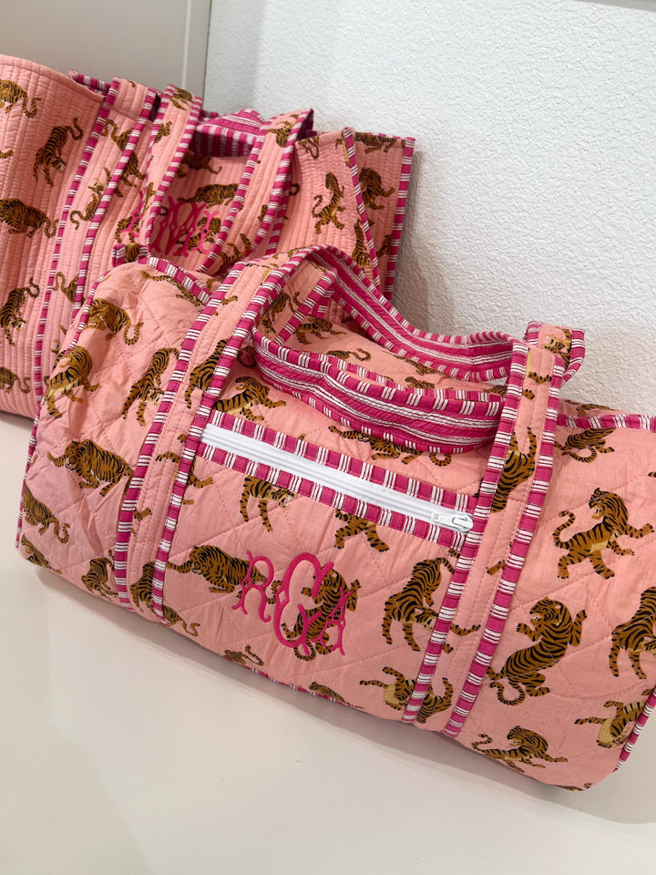 Quilted Block-Print Duffel Bag