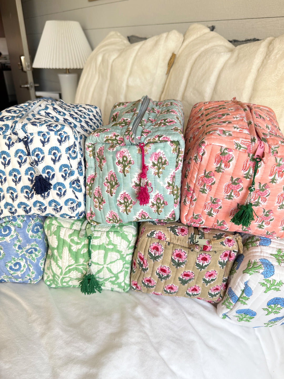 Quilted Block-Print Makeup Bag