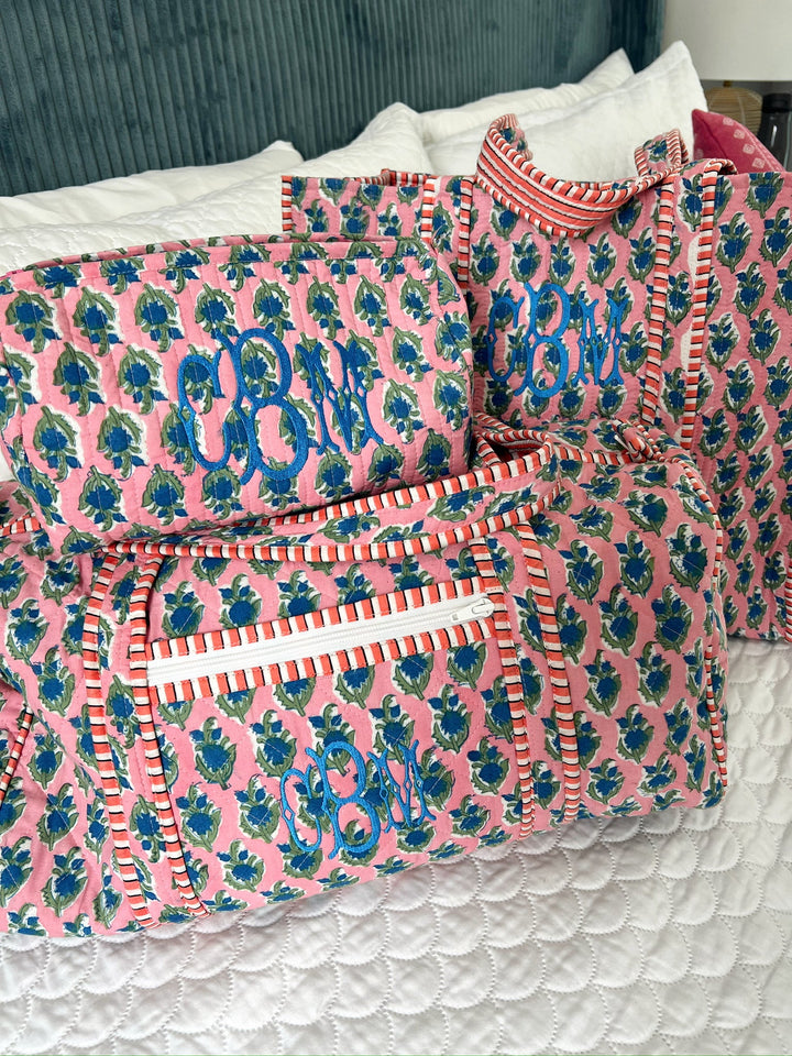 Quilted Block-Print Duffel Bag