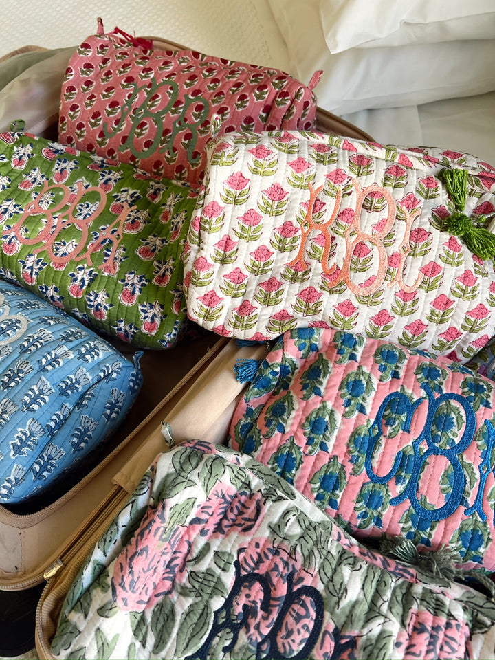 Quilted Block-Print Makeup Bag