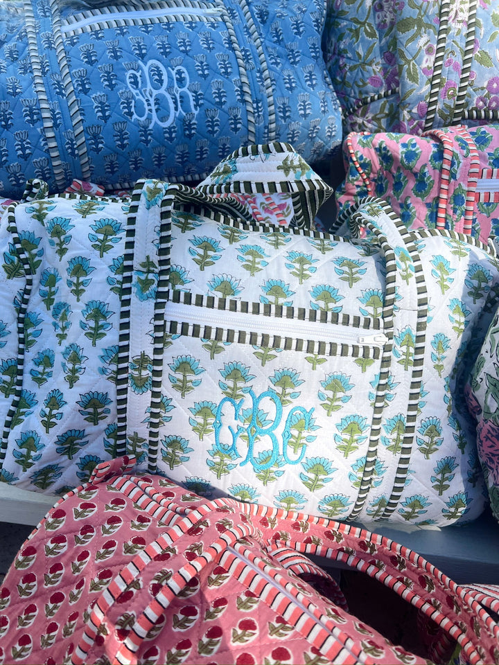 Quilted Block-Print Duffel Bag