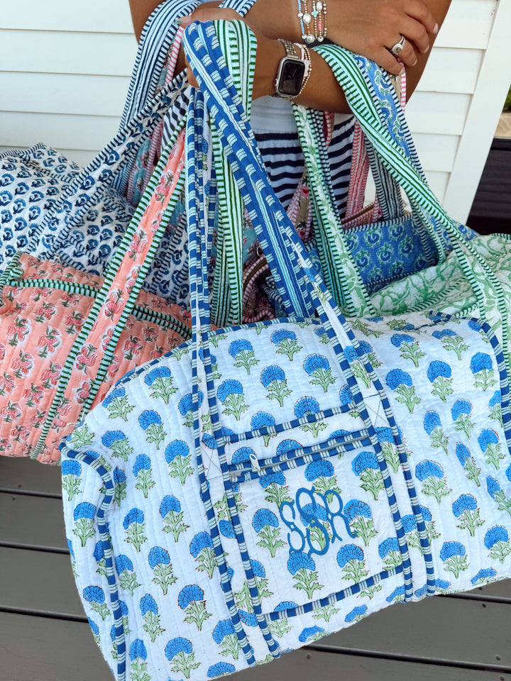 Quilted Block-Print Duffel Bag