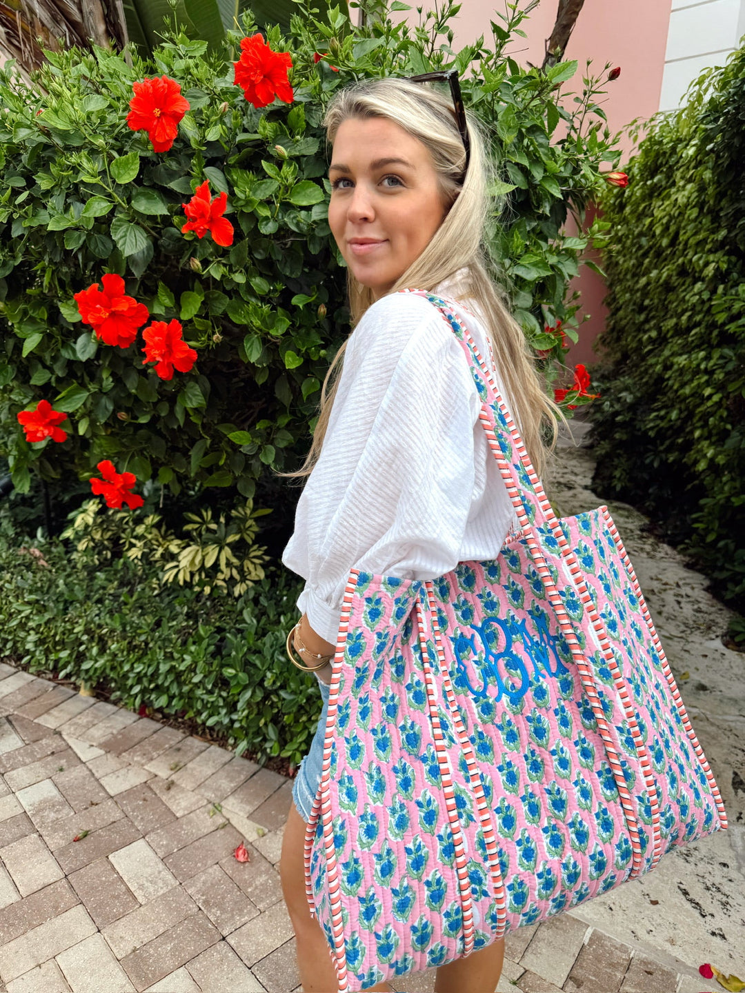 Quilted Block-Print Tote Bag