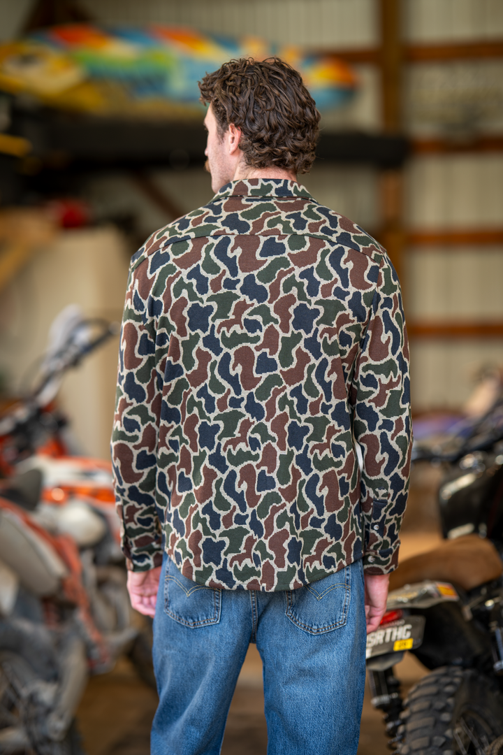 The Blender | Grey Duck Camo Chinchilla Soft™ Long Sleeve Stretch Button Up Shirt