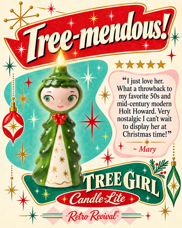 Tree Girl Candle-Lite | Mid Century Christmas Decor | Vintage Holt Howard Inspired Ceramic Holiday Figurine - SHIPS MID-NOV