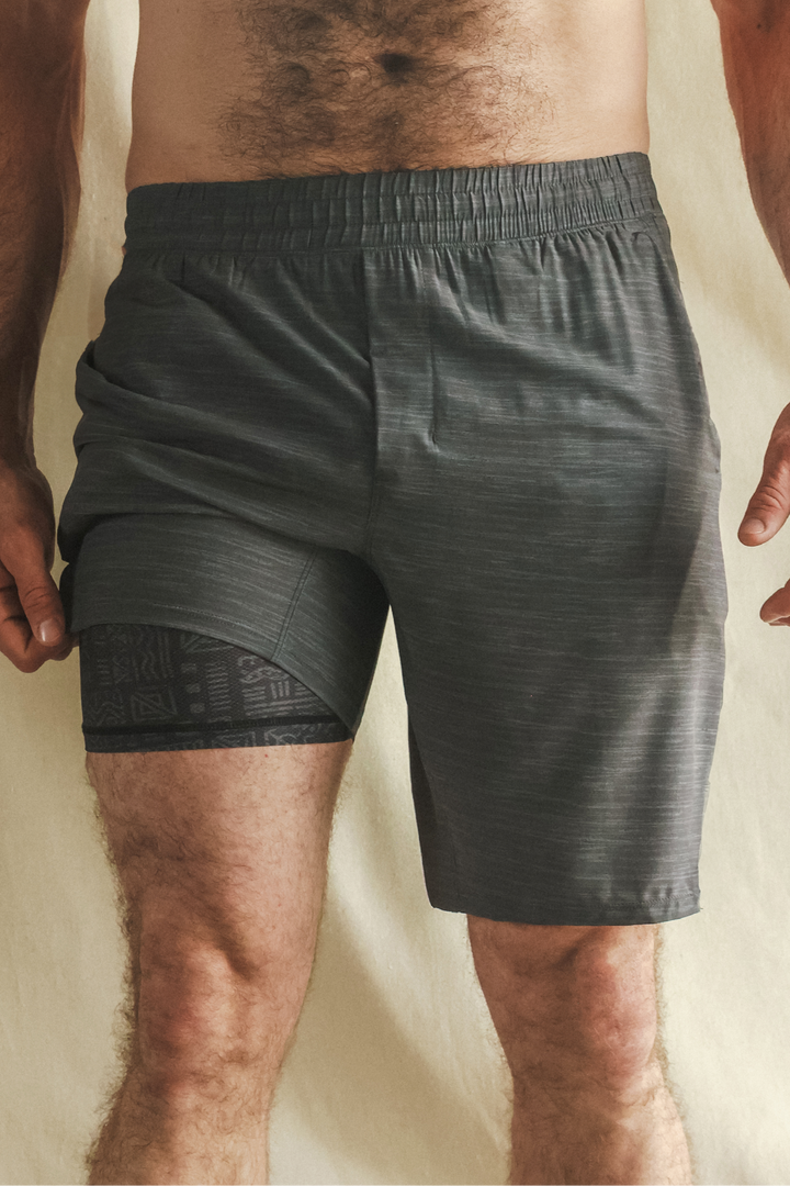 The Tribal Council | Grey Tonal Island Block Ball Hammock® 9 Inch Athletic Shorts