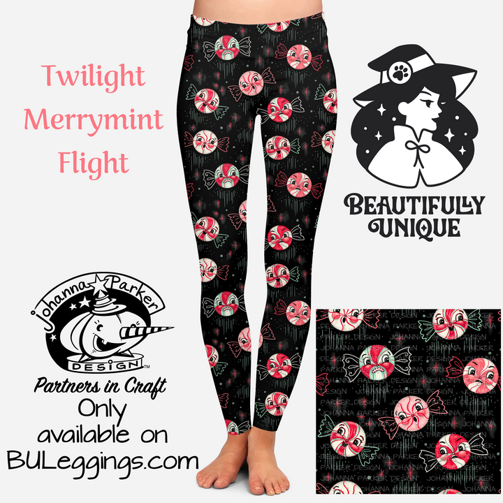 "Twilight Merrymint Flight" (Johanna Parker Exclusive) Christmas Mint Candy- Leggings