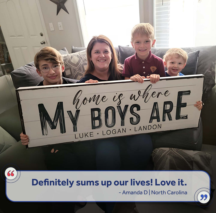 Home Is Where My Boys Are Family Sign