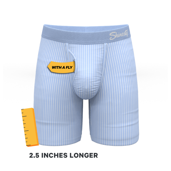 The Venus | Light Blue Stripe Long Leg Ball Hammock® Pouch Underwear With Fly