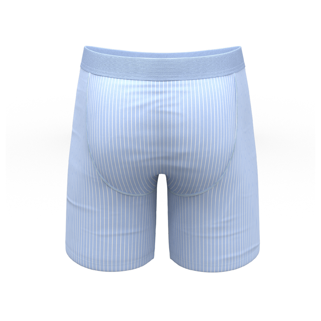 The Venus | Light Blue Stripe Long Leg Ball Hammock® Pouch Underwear With Fly