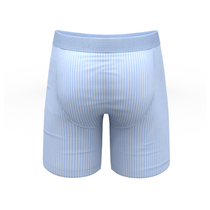 The Venus | Light Blue Stripe Long Leg Ball Hammock® Pouch Underwear With Fly