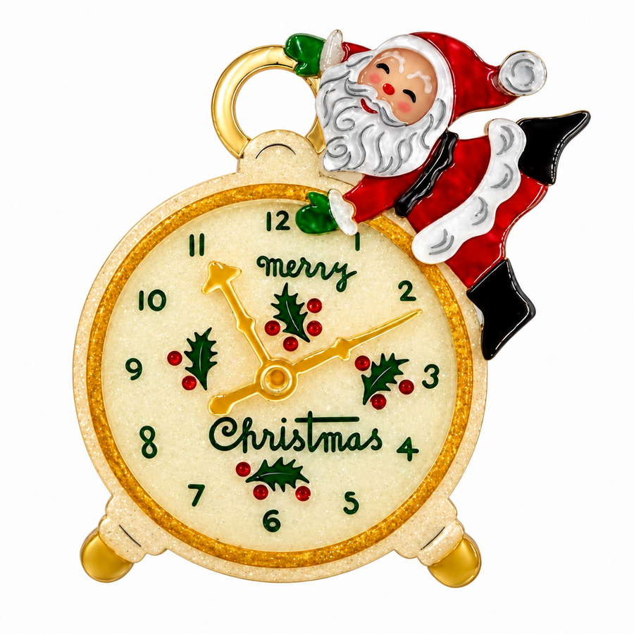 Vintage Santa clock brooch It’s clause o’clock Lipstick and Chrome 50s vintage Dame 