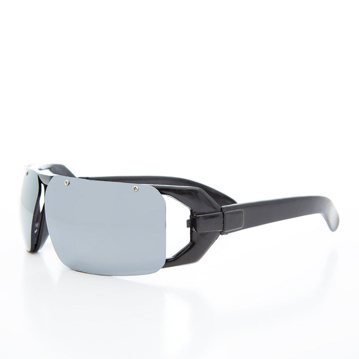 Mirror Lens Wrap Futuristic 80s Sunglasses - Worley