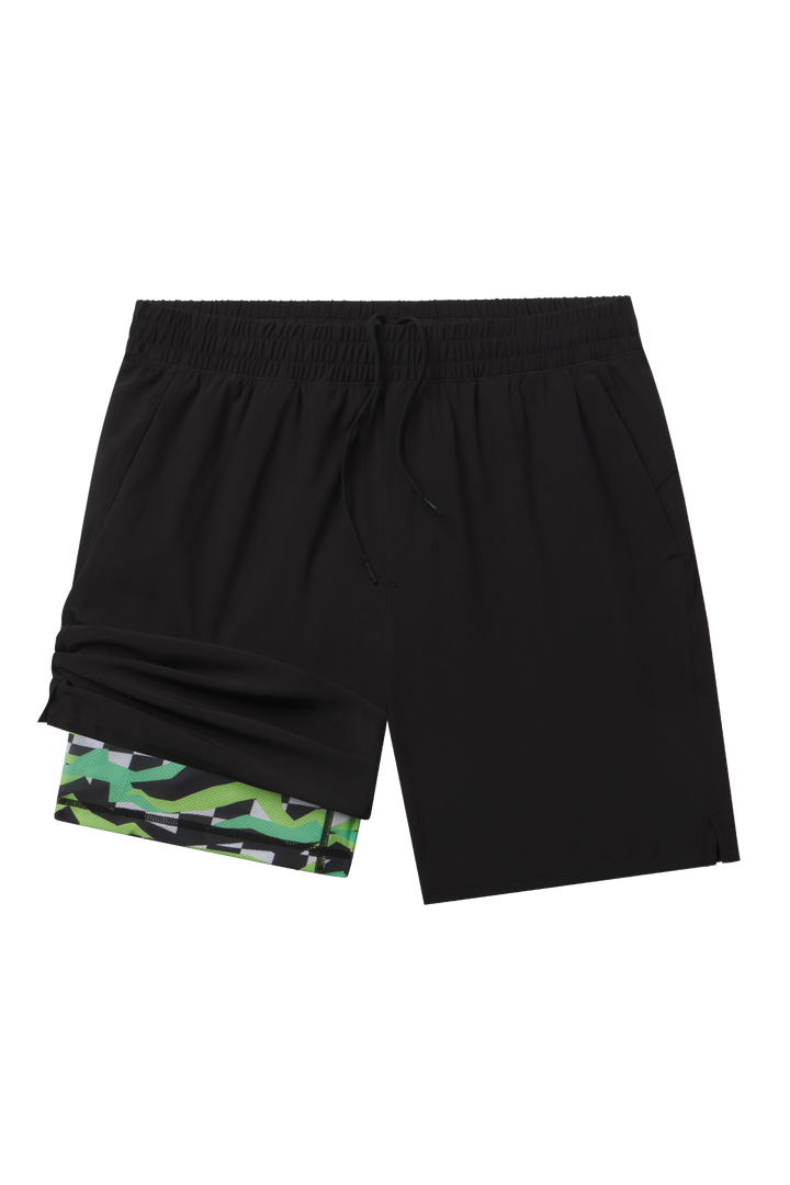 The Water Break | Black and Green Neon Ball Hammock® 7 Inch Athletic Shorts