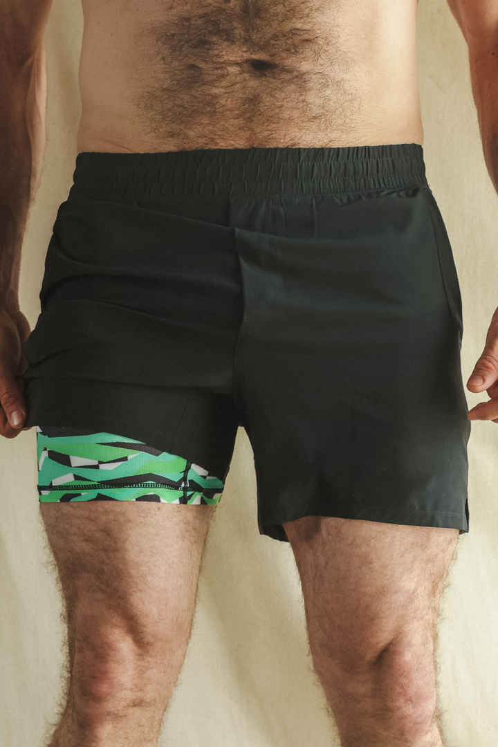 The Water Break | Black and Green Neon Ball Hammock® 7 Inch Athletic Shorts