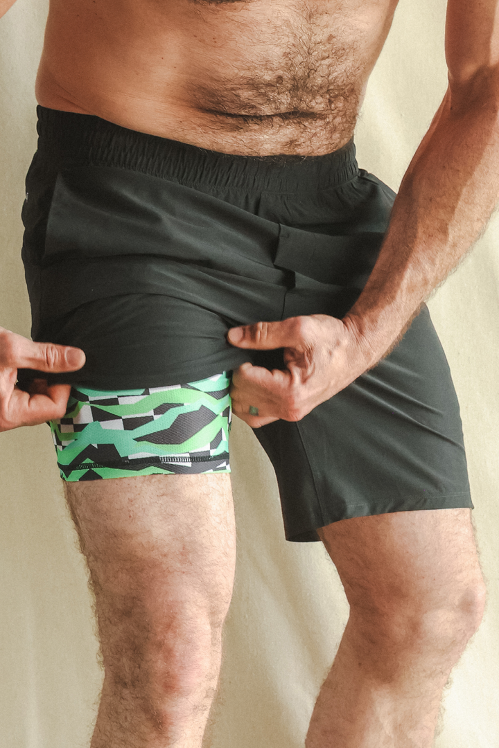 The Water Break | Black and Green Neon Ball Hammock® 9 Inch Athletic Shorts
