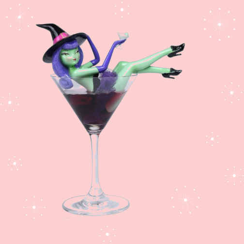 Wicked-Tini Purple Hair Witch in Martini Glass 8.5" Figurine | December Diamonds