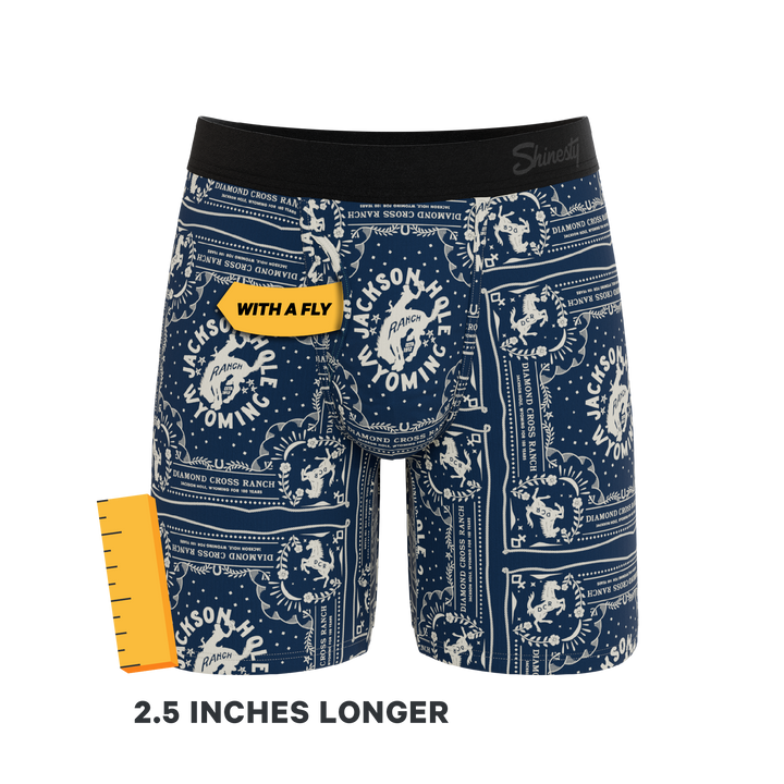 The Wrangle 'Em | Blue Bandana Shinesty x Diamond Cross Ranch Long Leg Ball Hammock® Pouch Underwear With Fly