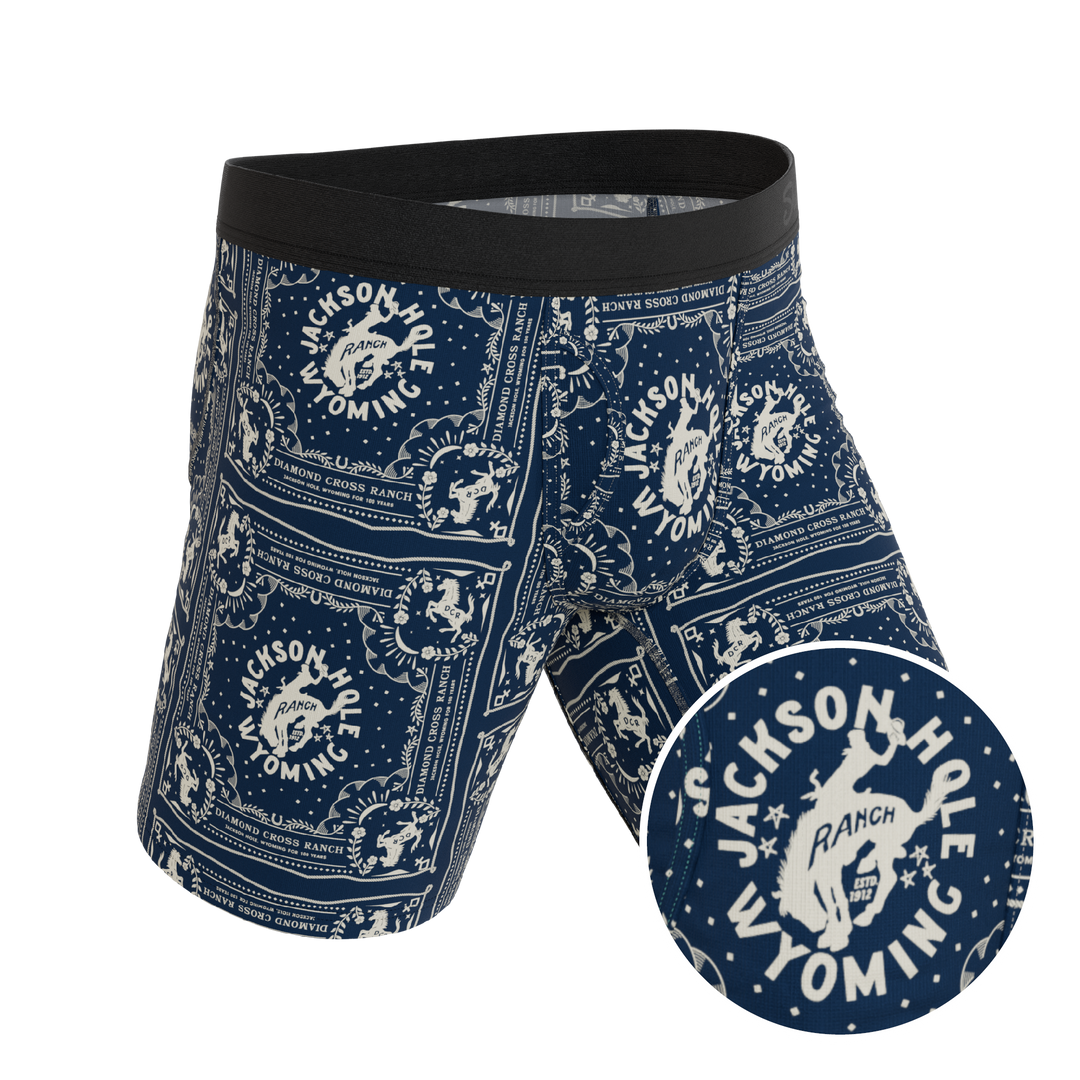 The Wrangle 'Em | Blue Bandana Shinesty x Diamond Cross Ranch Long Leg Ball Hammock® Pouch Underwear With Fly