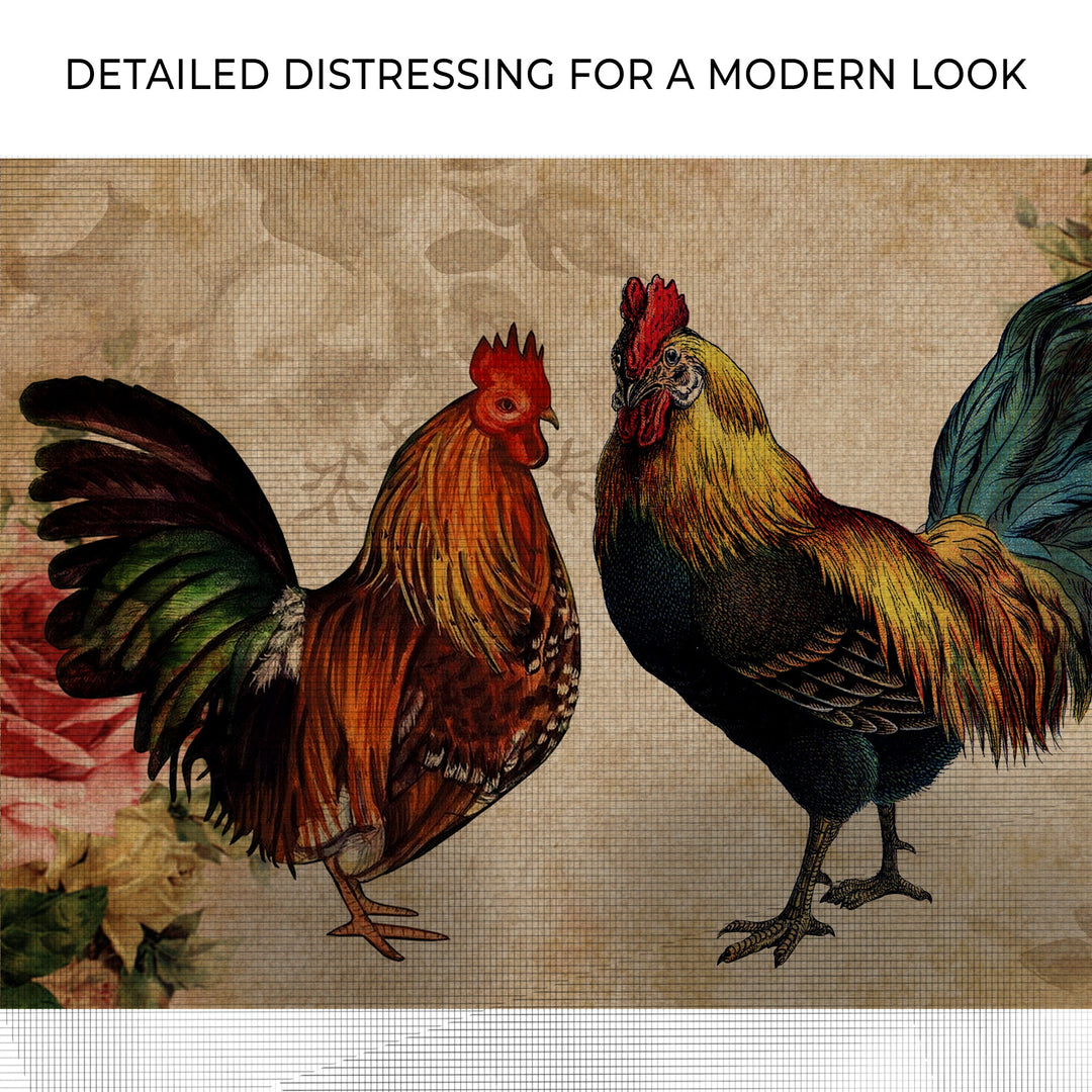 Retro Rooster Chicken Canvas Wall Art
