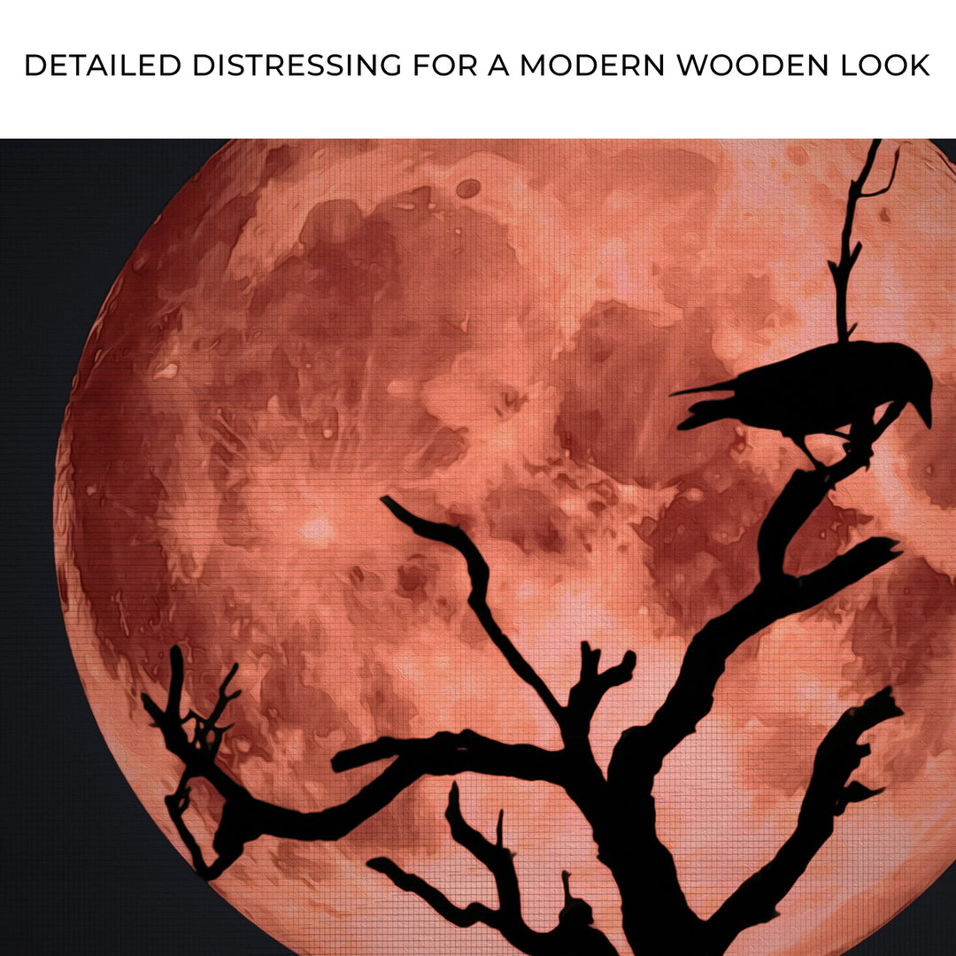 Crow And Blood Moon Canvas Wall Art