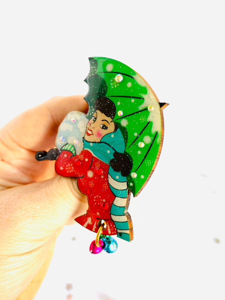 Christmas Umbrella Brooch by Rosie Rose Parker