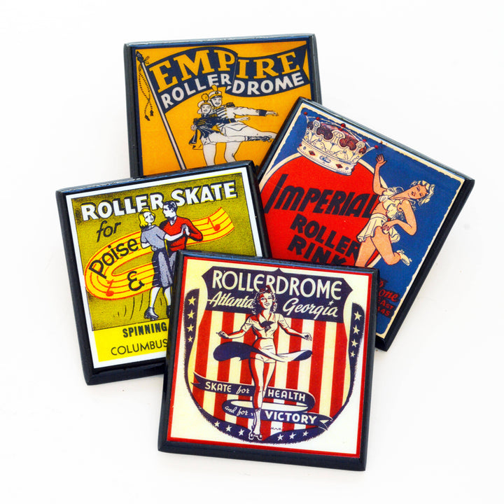 Vintage Roller Skating Rink Drink Coaster Set - Let's Roll