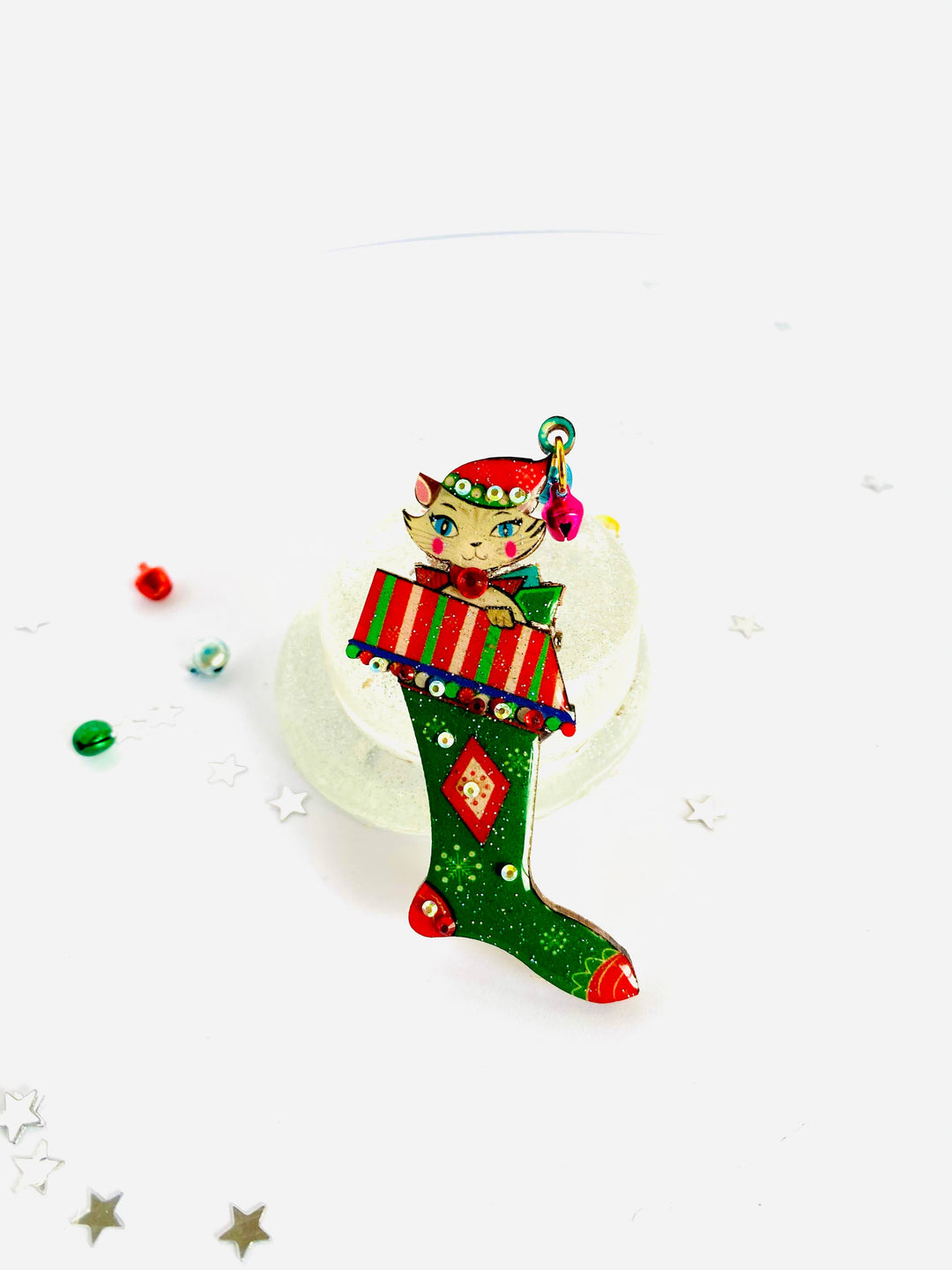 Mr Cat in a Stocking Brooch by Rosie Rose Parker