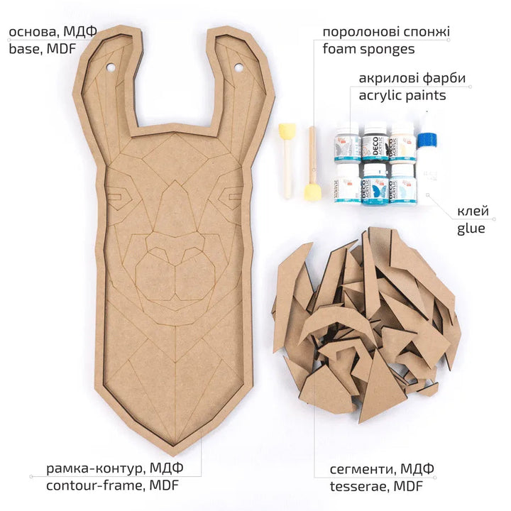 Rosa Talent Llama - Painting Your Puzzle Art Kit. MDF Mosaic Panel. 9.06*19.09 inches.