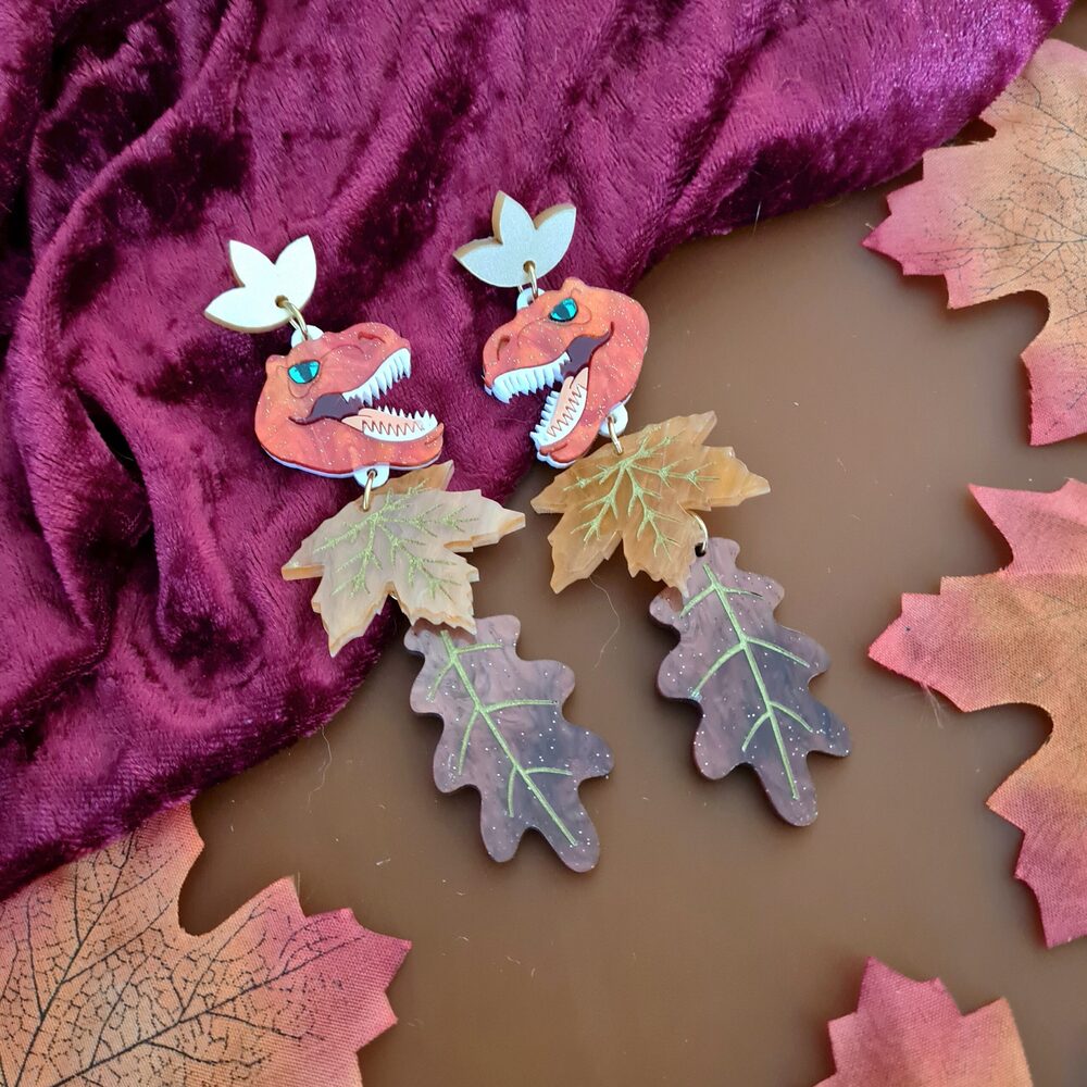 Autumn T Rex Dinosaur Charm Earrings by Cherryloco Jewellery 2