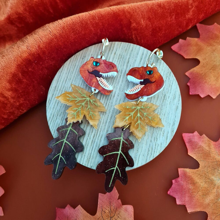 Autumn T Rex Dinosaur Charm Earrings by Cherryloco Jewellery