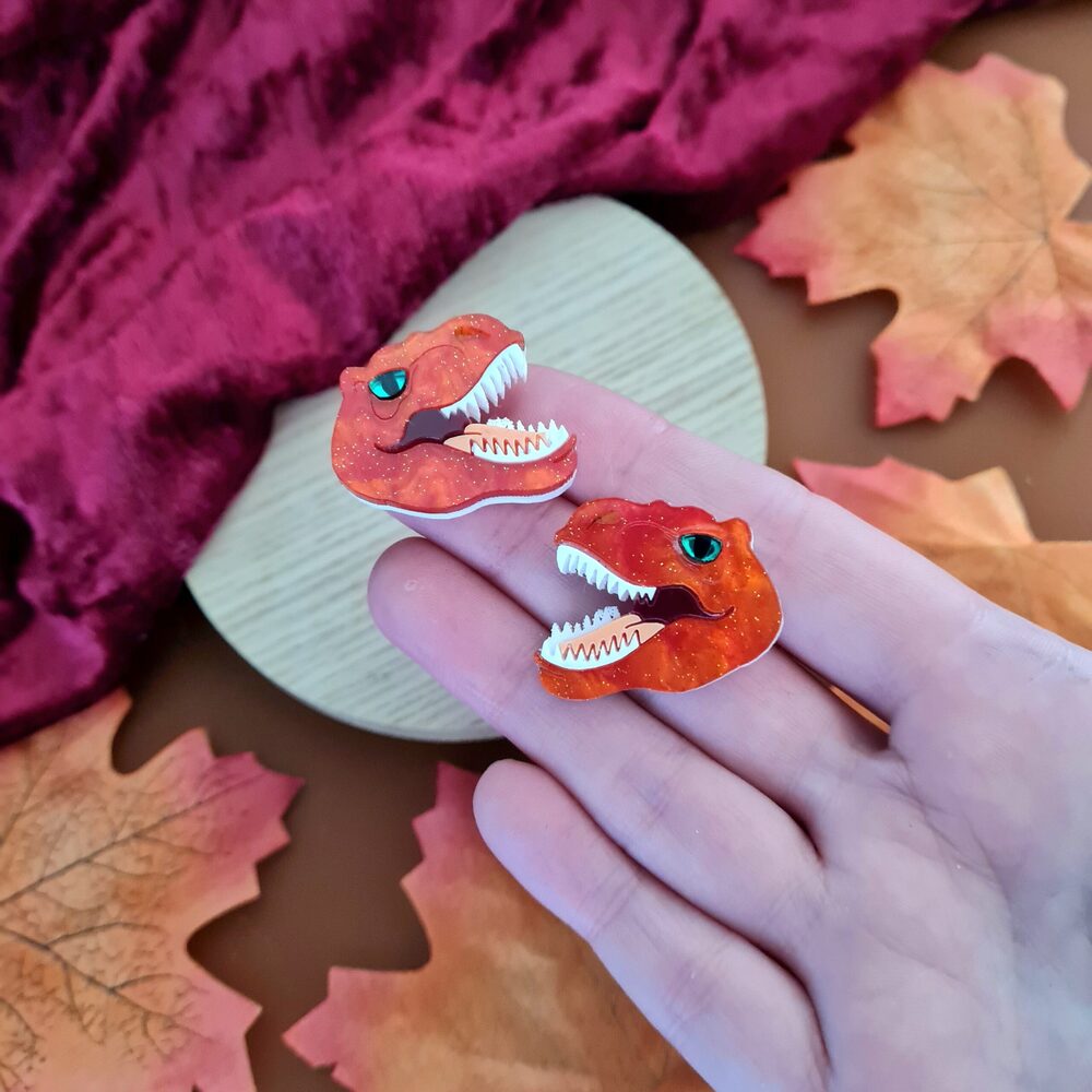 Autumn T Rex Dinosaur Stud Earrings by Cherryloco Jewellery 1