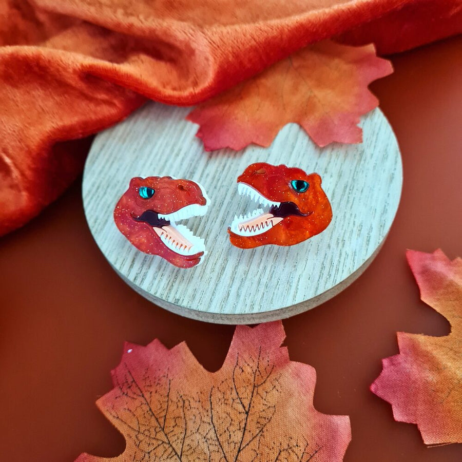 Autumn T Rex Dinosaur Stud Earrings by Cherryloco Jewellery