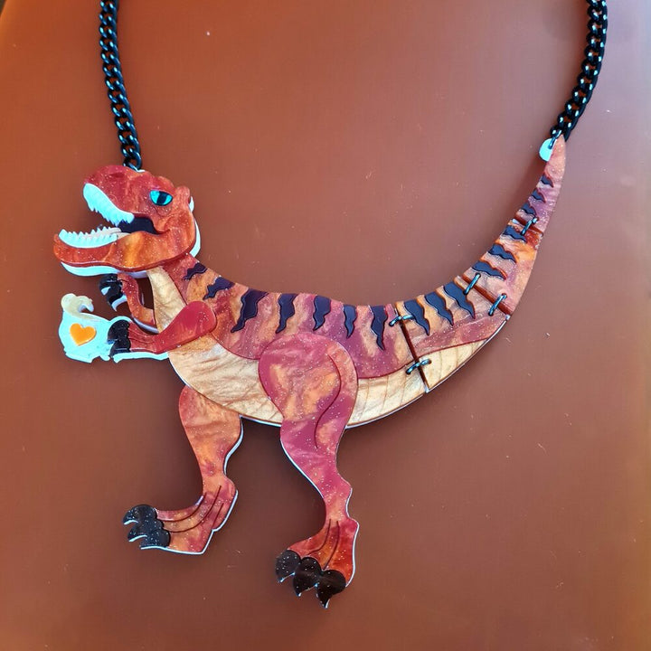Autumn Tea Rex, T Rex, Dinosaur, Statement Necklace by Cherryloco Jewellery 3