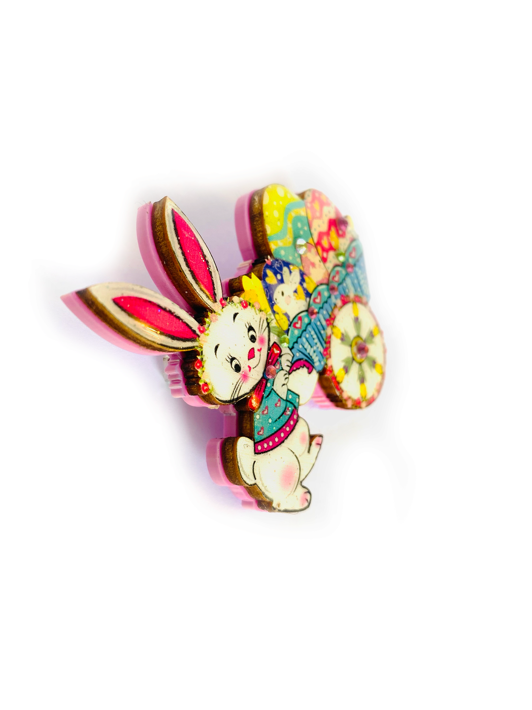 Benny Bunny and his Easter Egg Cart Brooch by Rosie Rose Parker