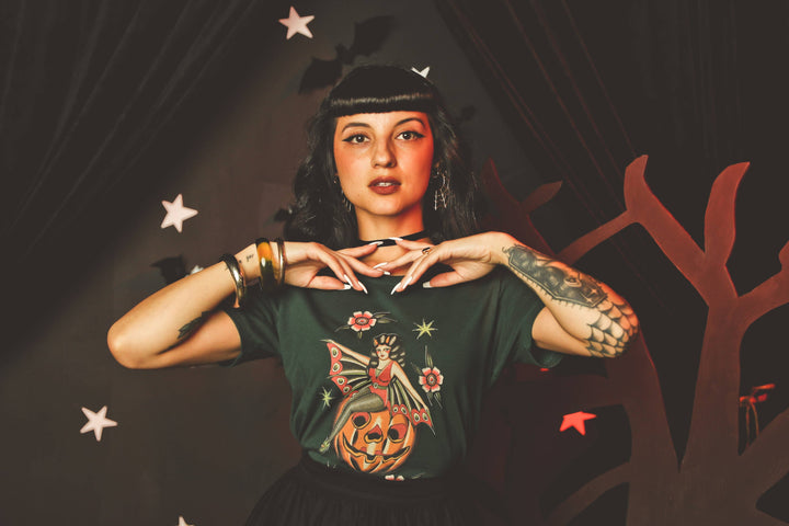 October Child Fitted Tee in Forest Green - SMALL